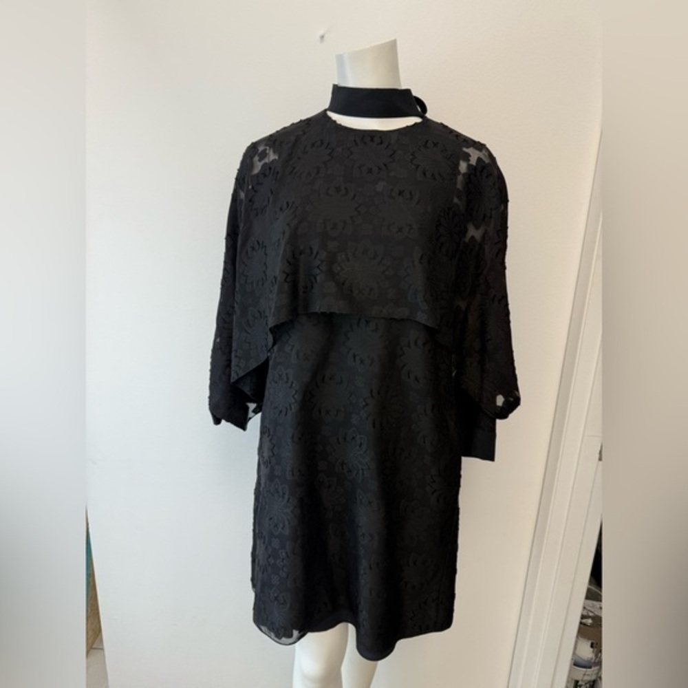 Fendi FD9559 Black Silk Lace Cape Dress Size 42 US SIZE 6